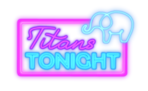 Neon lights signage of Titans Tonight with elephant in top right corner.