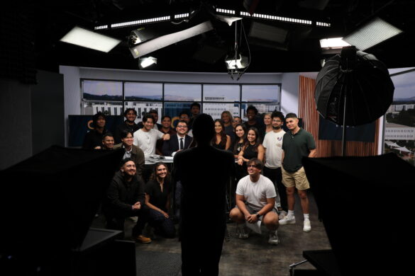 Cast and Crew for a news show.